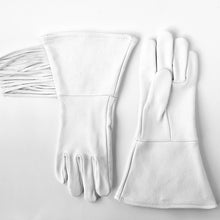 Load image into Gallery viewer, A pair of fringed deerskin leather gauntlets white