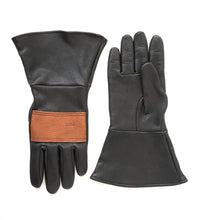 Load image into Gallery viewer,  Whitetail Deerskin Gauntlet, Horween Leather Patch doublestitched stock - Black / Tan