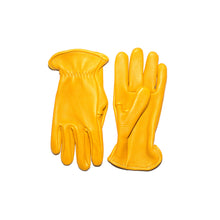 Load image into Gallery viewer, A pair of gold Elk leather gloves made in the USA