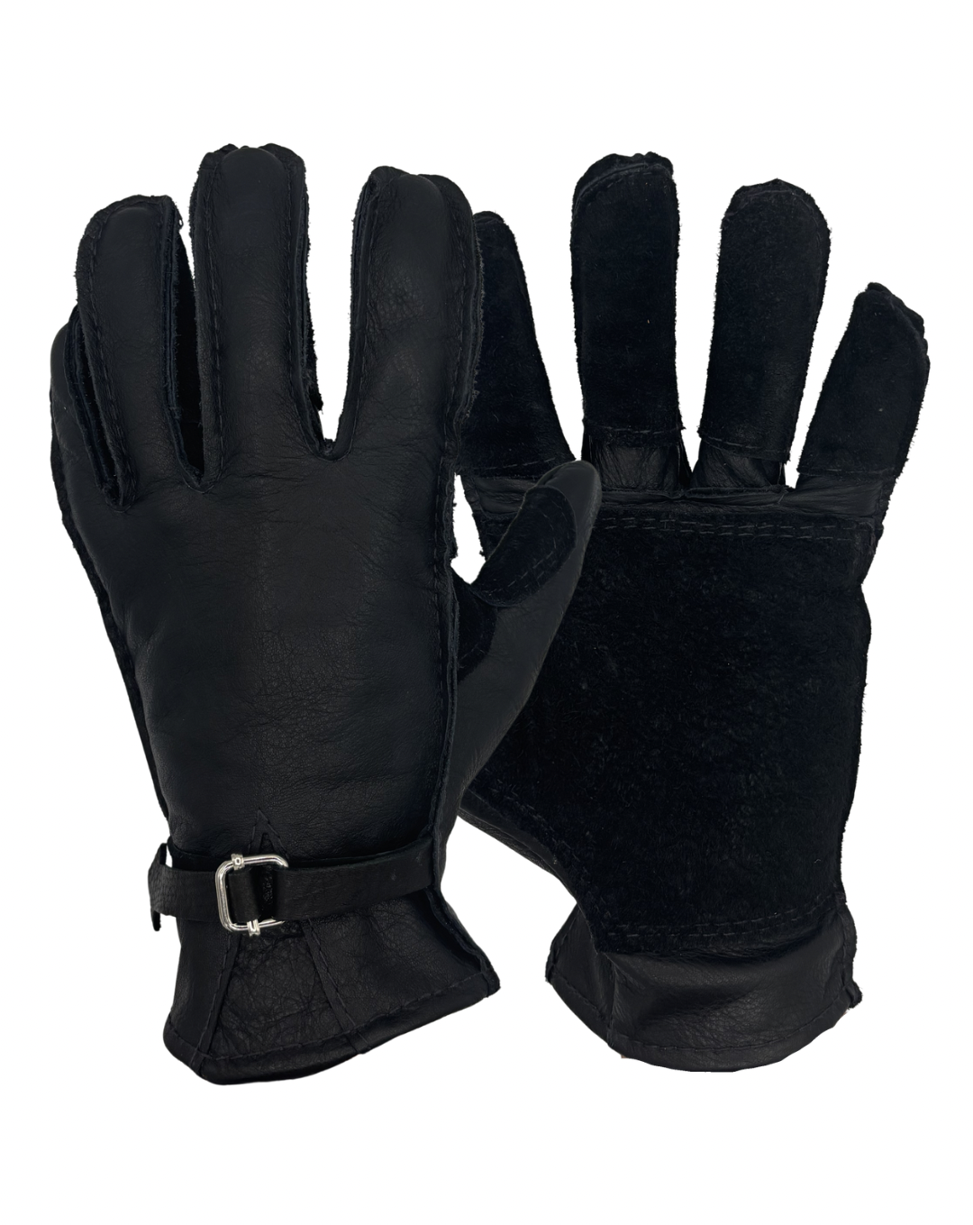 A pair of black cowhide wildland fire gloves made in the USA