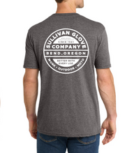 Load image into Gallery viewer, A man wearing a US made t-shirt printed in bend oregon showing a view from behind he&#39;s wearing blue jeans