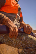 Load image into Gallery viewer, Image of hunter in camo holding shotgun with leather gloves