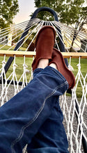 Load image into Gallery viewer, man relaxing with usa made bison leather slipper